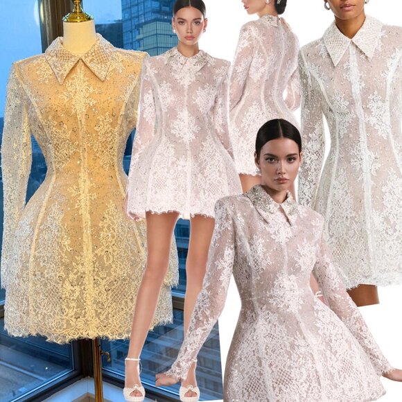 🆕 BRONX & BANCO 🧿 NWOT Adelaide White Lace Bridal Mini Dress, Sz M US 6 - Picture 1 of 16